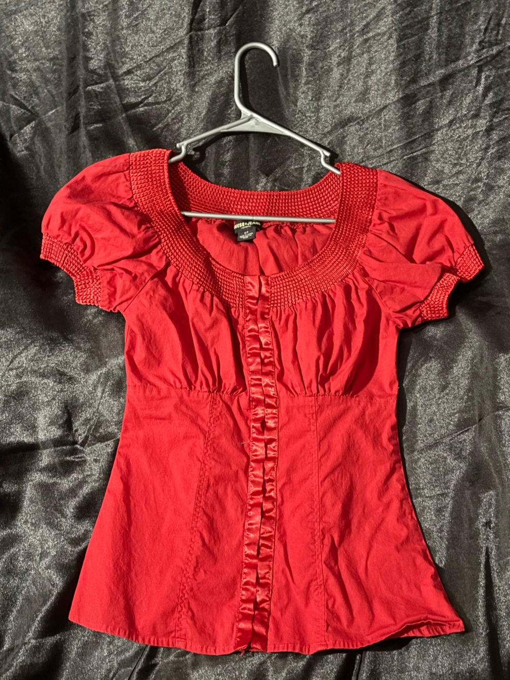 Guess Red Short-Sleeve Ruffle Front Blouse